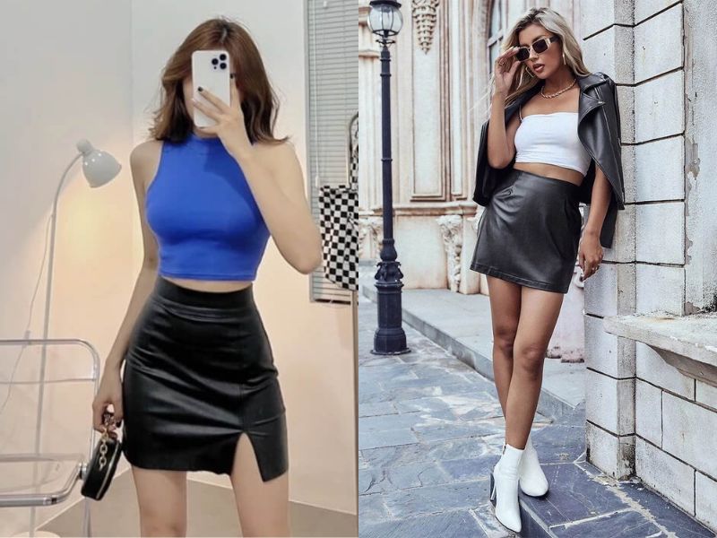phối đồ với chân váy da ngắn