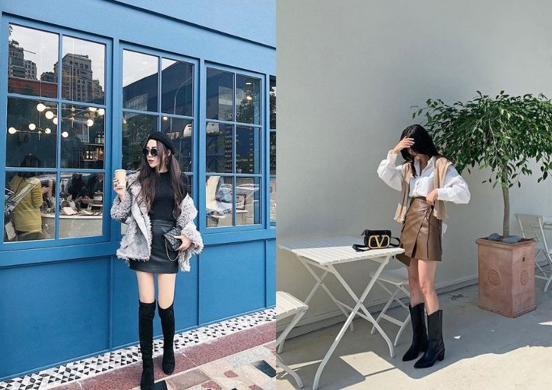 cách phối chân váy da