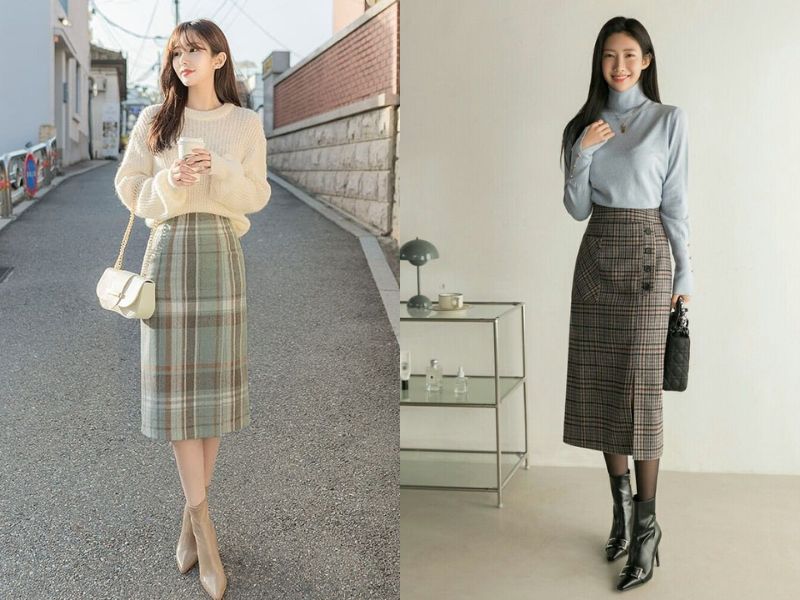 mix chân váy caro theo phong cách cá nhân