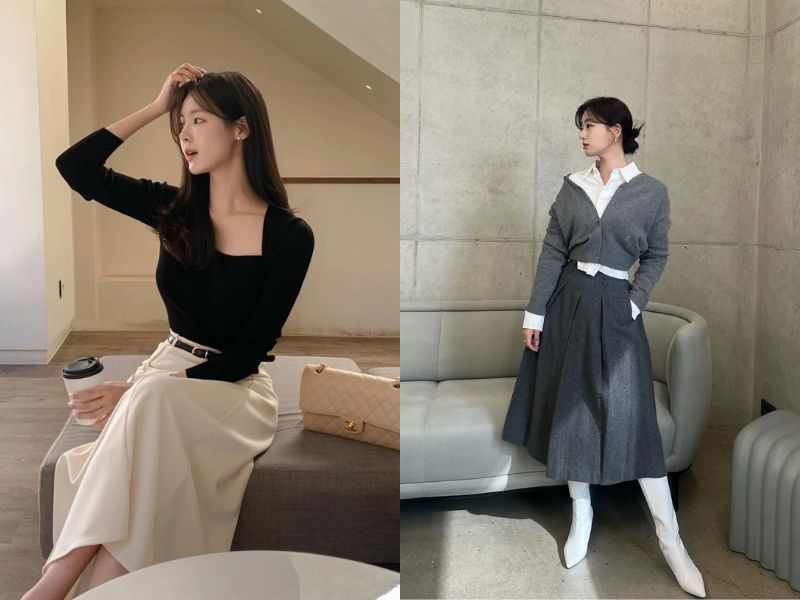 phối đồ với chân váy dạ