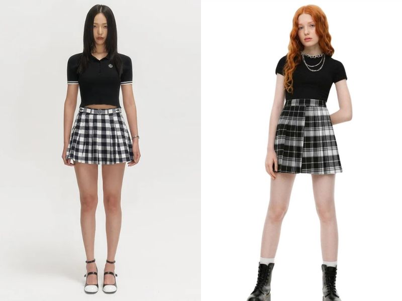 phối đồ với chân váy caro