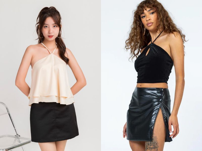 cách phối đồ với chân váy da đen ngắn