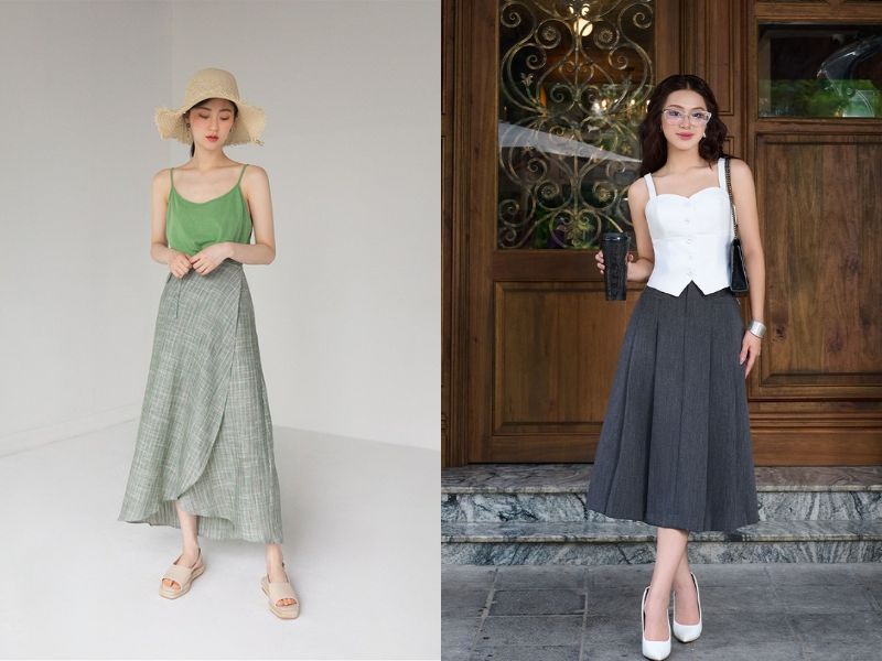 chân váy dạ dài kết hợp với áo gì