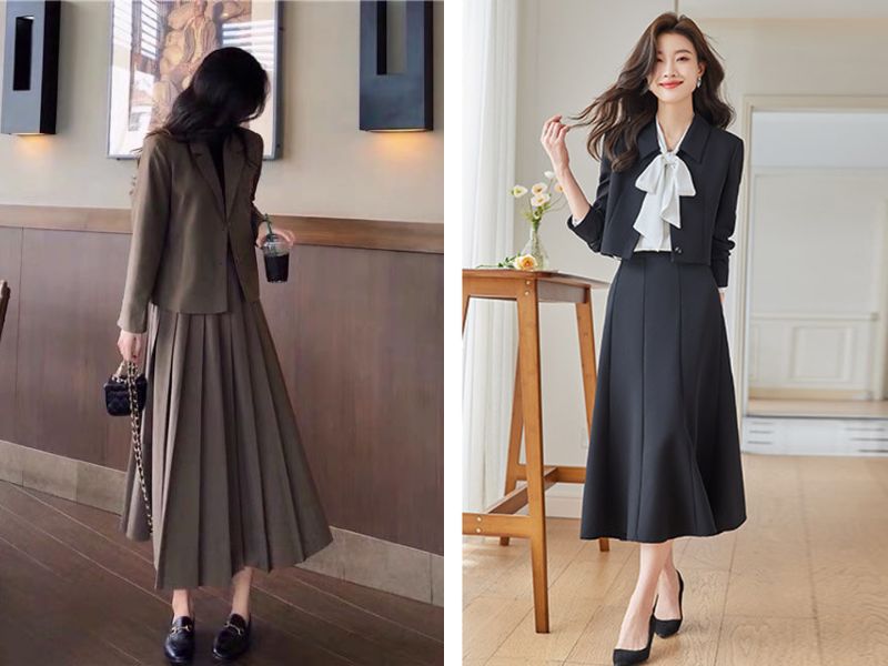 phối với vest thanh lịch, chuyên nghiệp