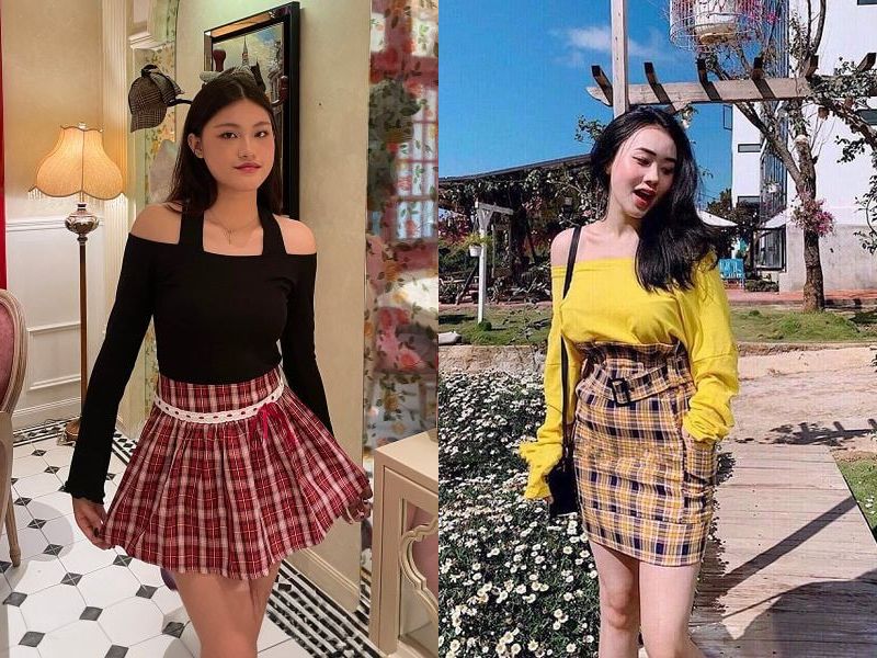 phối đồ với chân váy caro