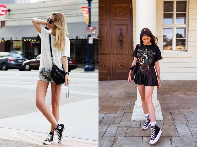 phối đồ với giày converse cổ cao nữ