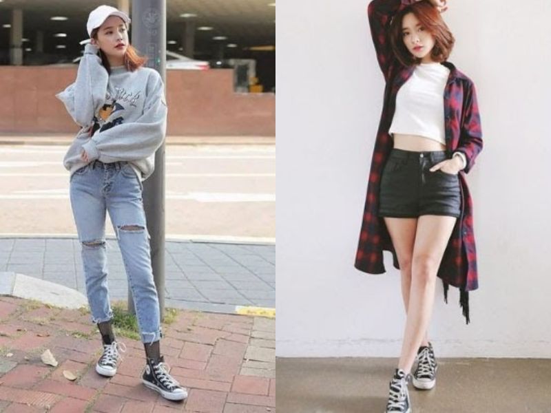 mix giày converse cổ cao nữ theo vóc dáng