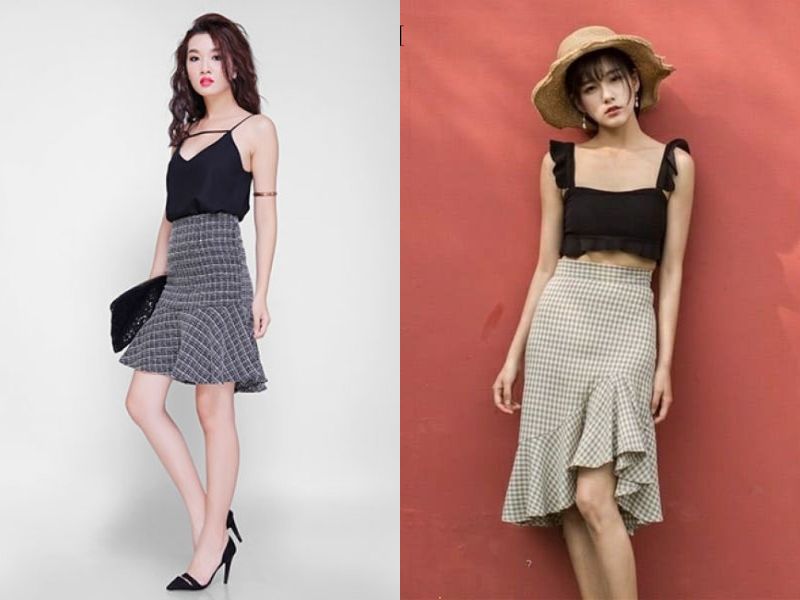 mix chân váy đuôi cá và áo hai dây