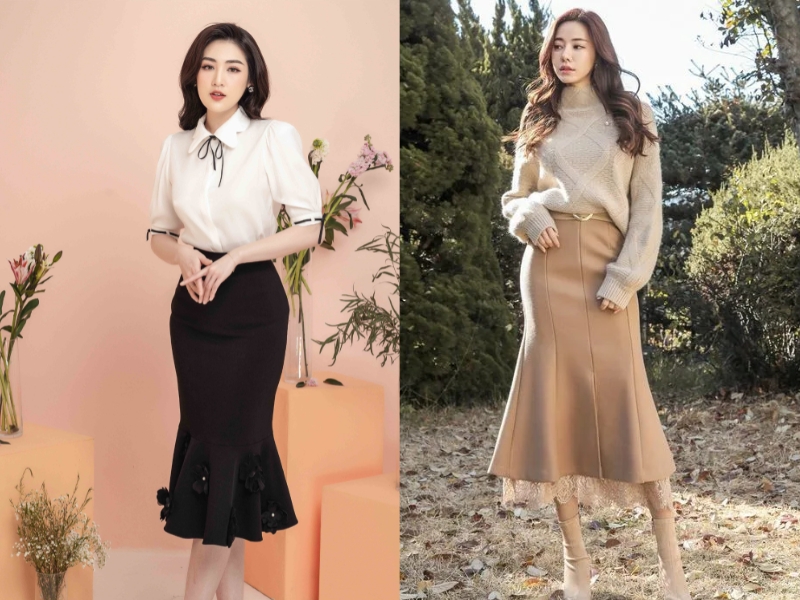 chân váy đuôi cá phối với giày gì mix chân váy đuôi cá theo mùa