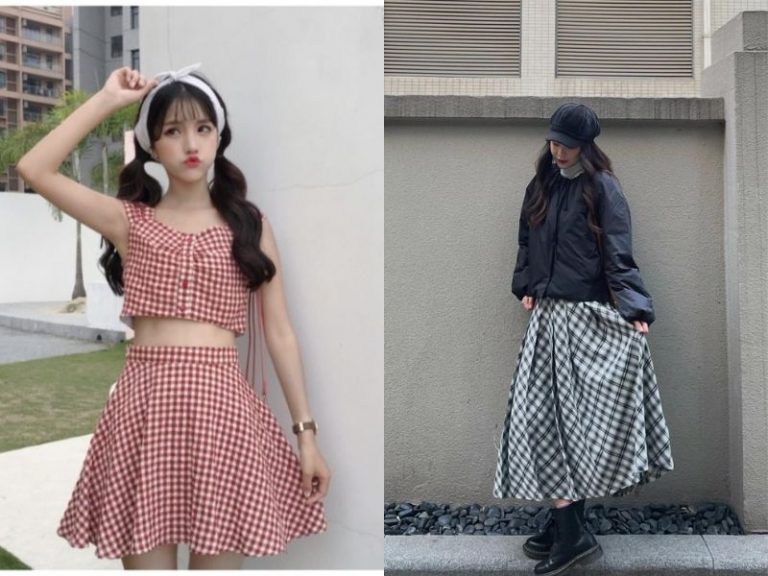 chân váy kẻ caro mặc với áo gì