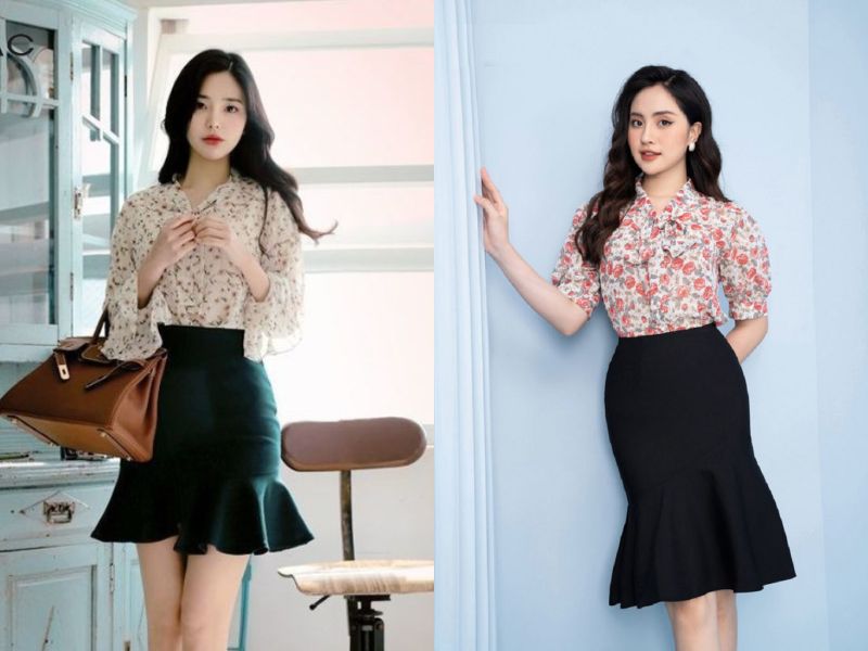 váy đuôi cá phối với áo gì