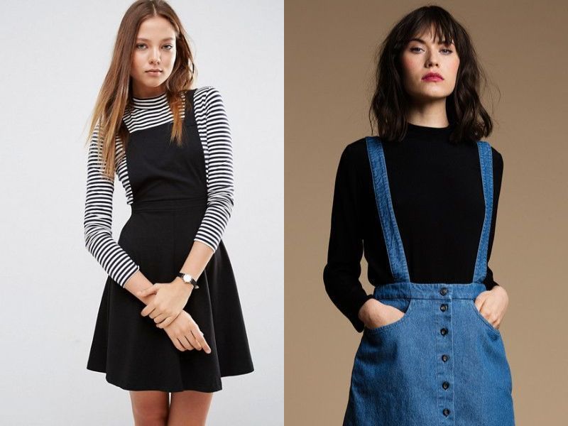 cách phối đồ với váy yếm bò dài