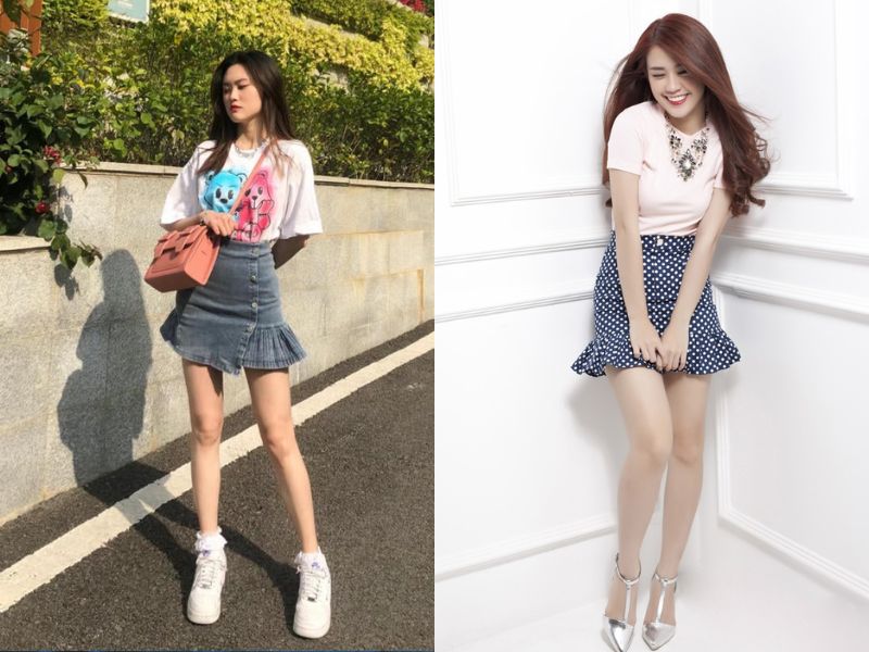 chân váy đuôi cá mix với áo gì