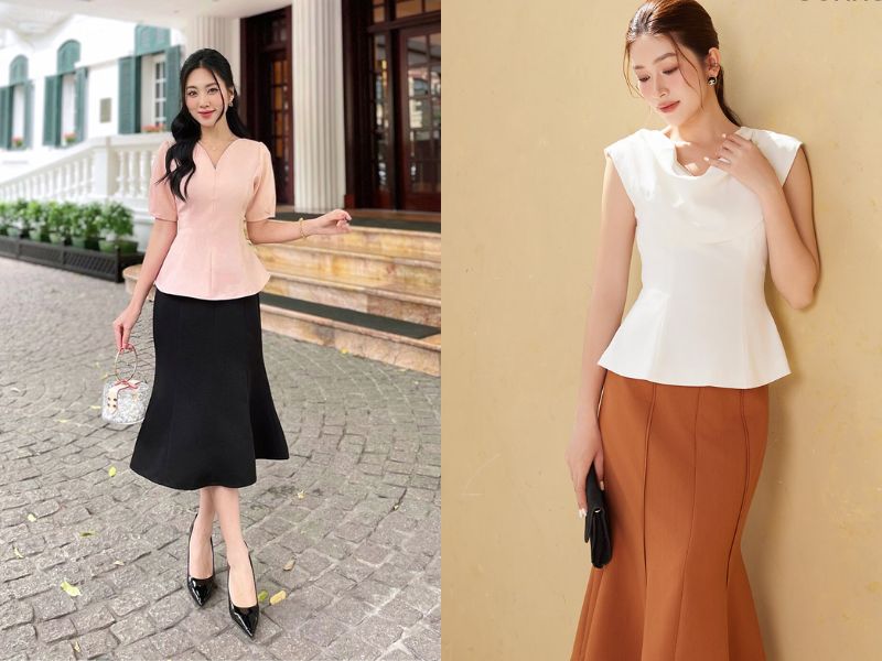 chân váy đuôi cá phối với áo gì