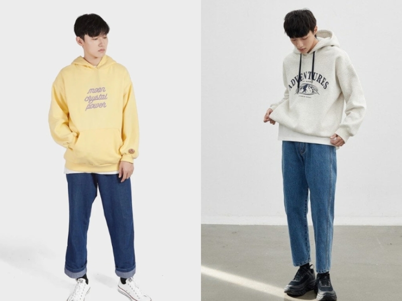 mix áo hoodie và quần jean nam