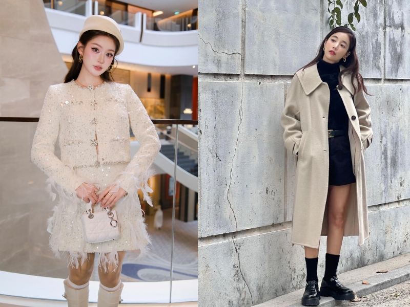 phối đồ mùa đông cho nữ chọn chất liệu vải tweed, nỉ, dạ