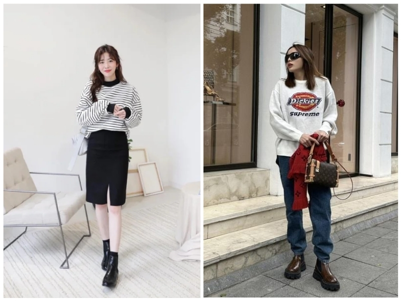 kết hợp với áo len mùa đông