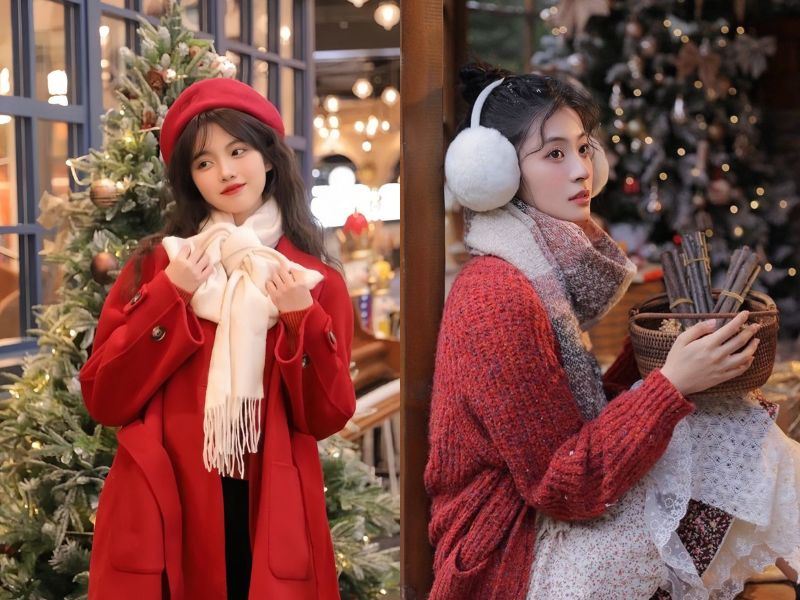 tận dụng cảnh nền quán cà phê, cây thông