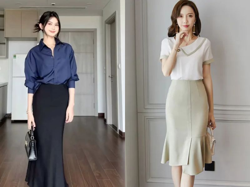 phối đồ với chân váy đuôi cá dài