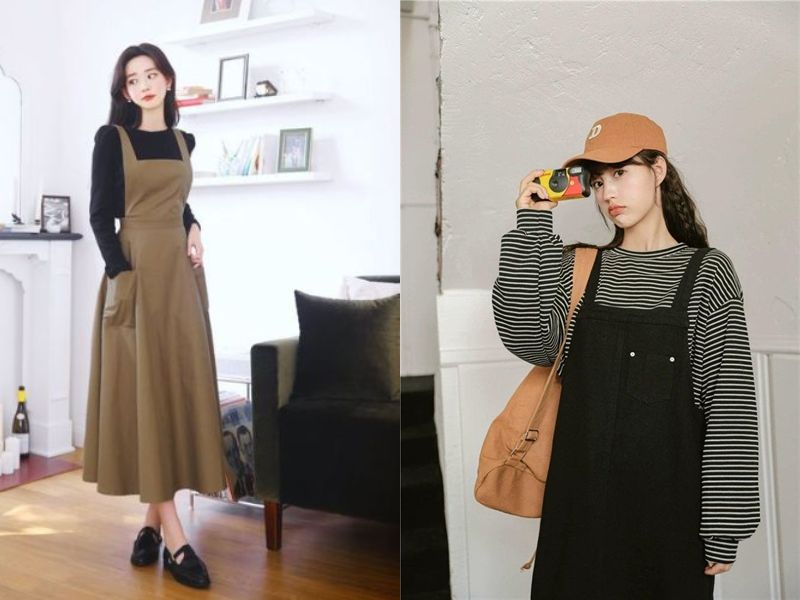 phối đồ với váy yếm bò