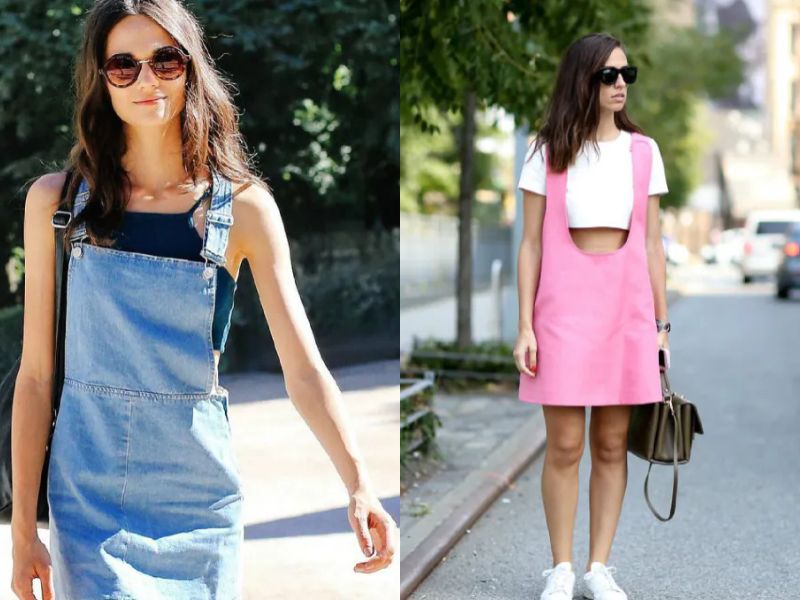 yếm jean mặc với áo gì