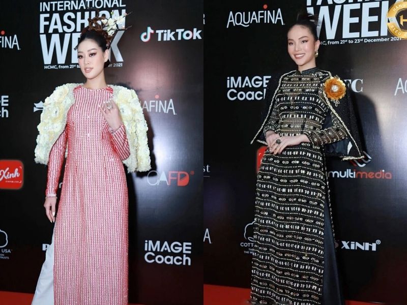 áo dài mặc với áo khoác dạ tweed