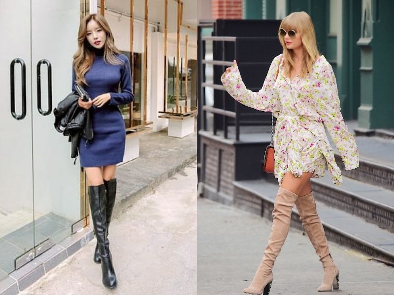 boot cao cổ nữ phối đầm ngắn