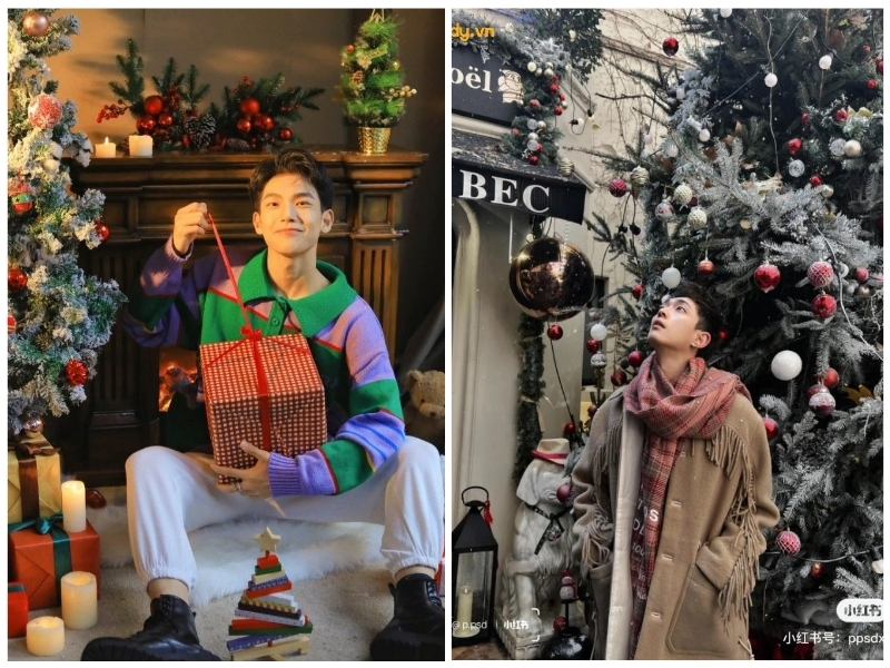 chụp hình với cây thông noel cho nam