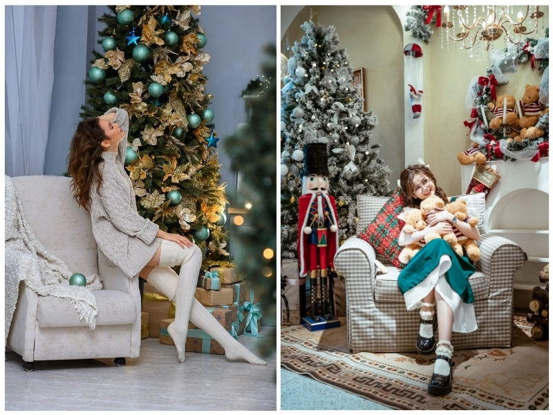chụp ảnh tại nhà với cây thông noel