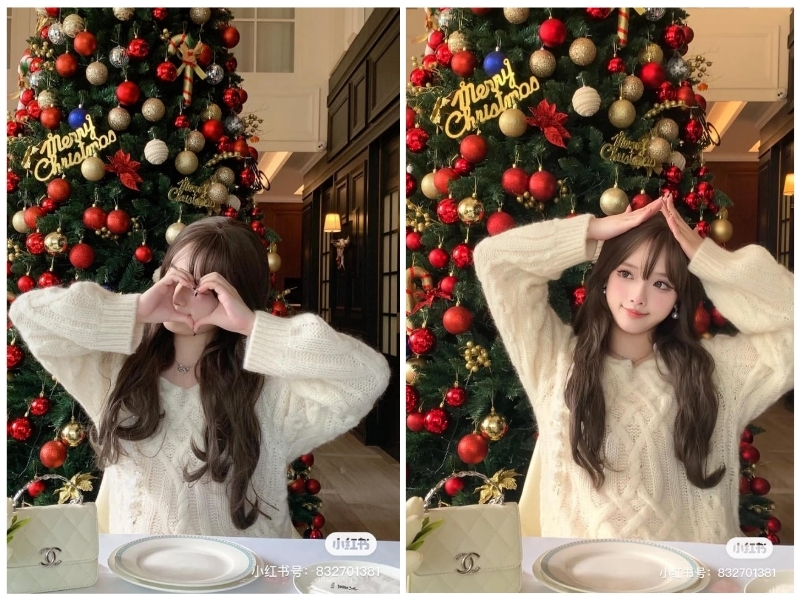 tạo dáng cute với cây thông noel