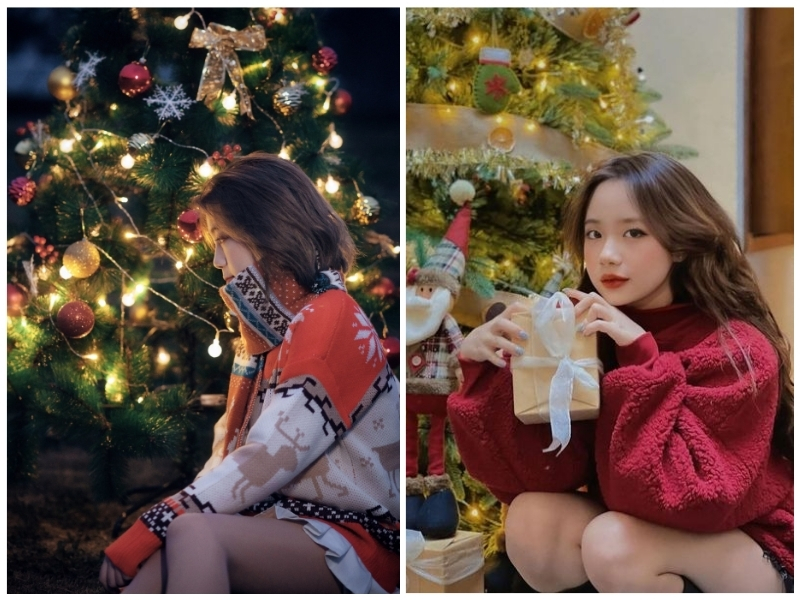 cách tạo dáng chụp ảnh với cây thông Noel