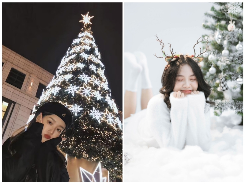 cách tạo dáng chụp ảnh với cây thông Noel