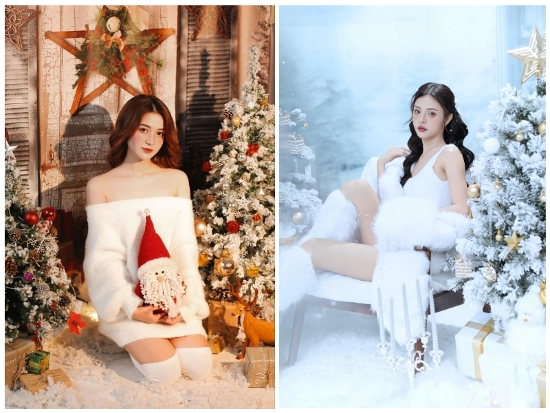 chụp ảnh với cây thông noel