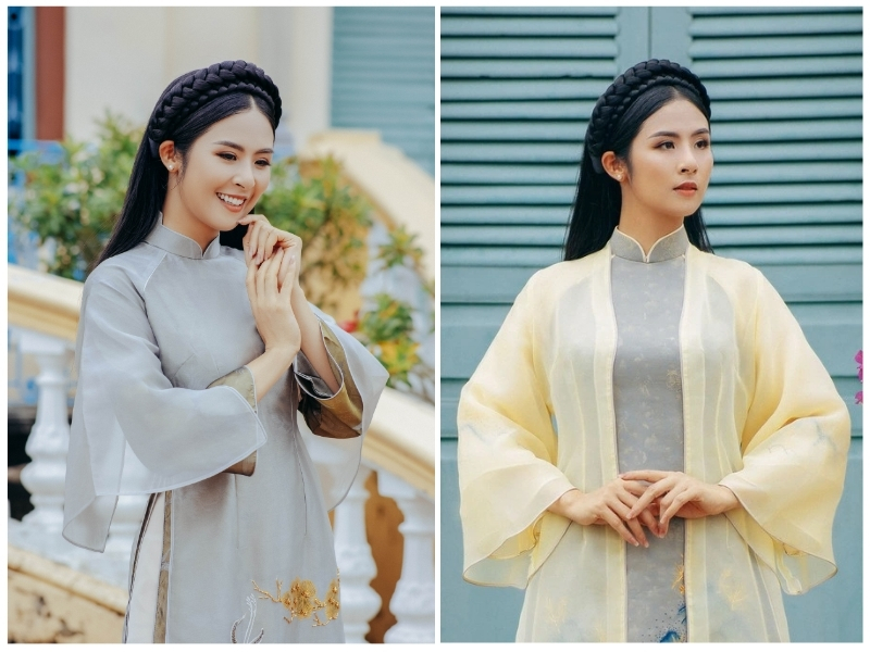 nữ da ngăm mặc áo dài xám ấm