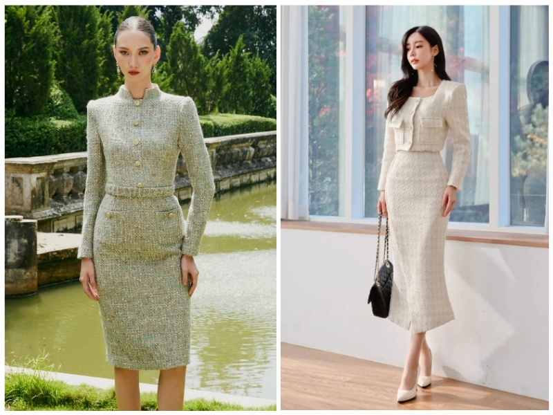 váy dạ tweed liền thân