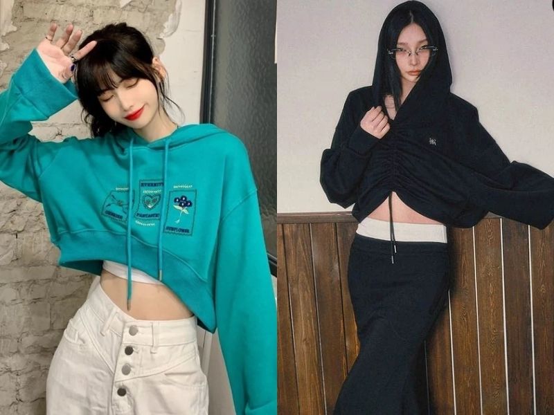 phối áo hoodie với chân váy đuôi cá dài