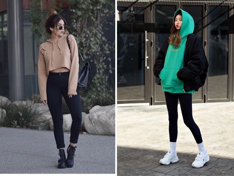 quần phối với áo hoodie nữ