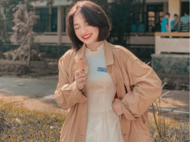 cách phối áo khoác với áo dài học sinh