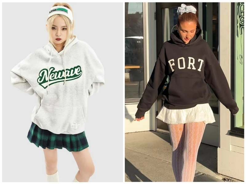 phối đồ với áo hoodie nữ đi học