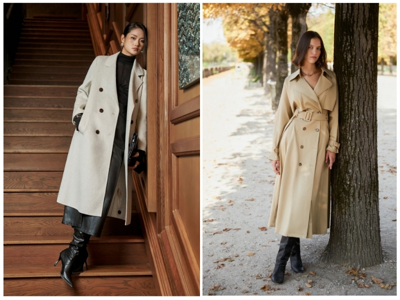 phối đồ với áo măng tô nữ dài