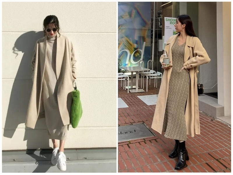 phối đồ với áo măng tô nữ dài