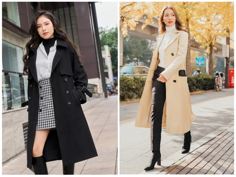 phối đồ với áo măng tô nữ dài