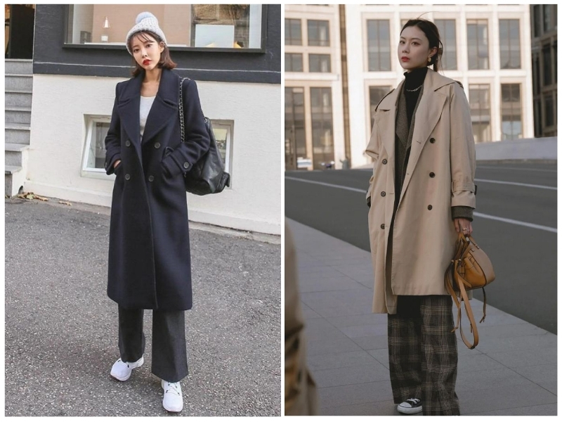 phối đồ với áo măng tô nữ dài