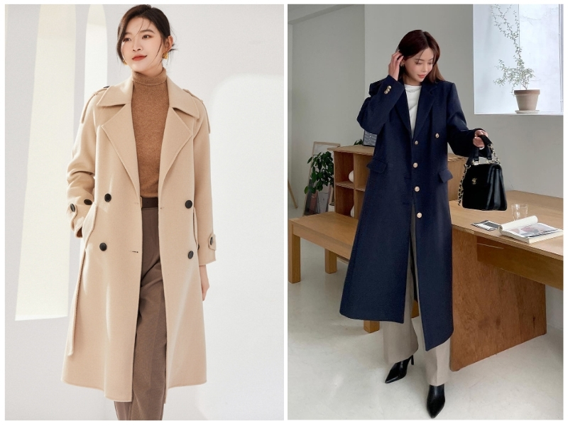 phối đồ với áo măng tô nữ dài