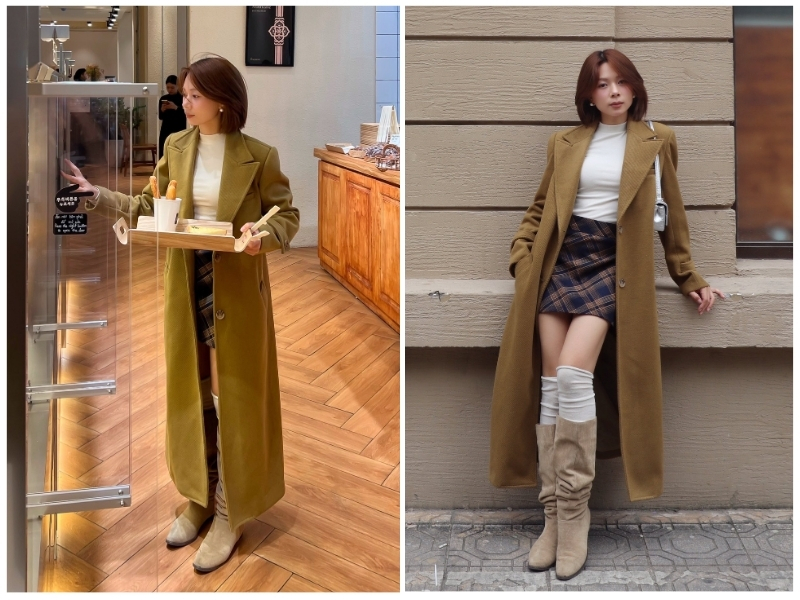 phối đồ với áo măng tô nữ dài