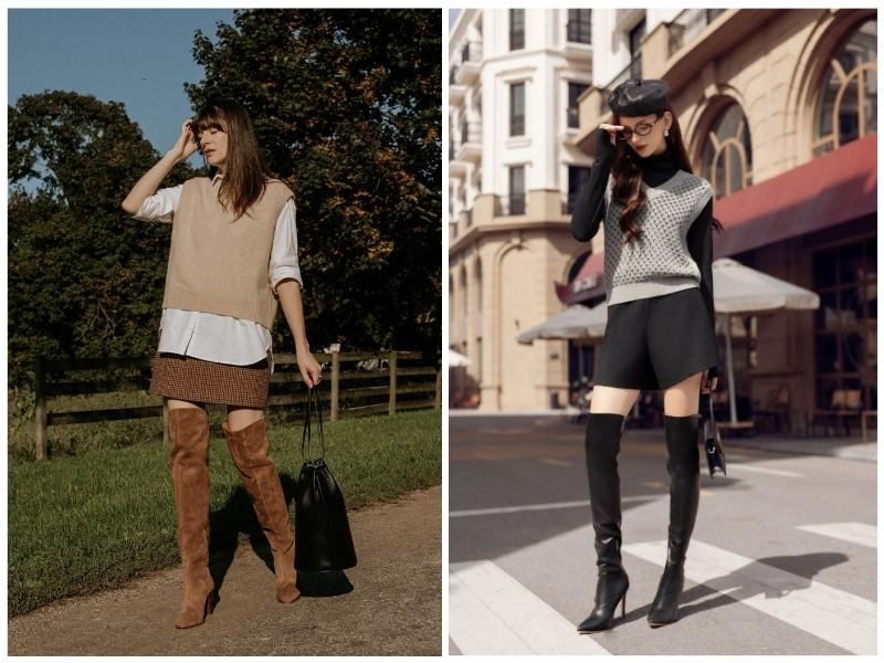 giày boot nữ cổ cao phối đồ