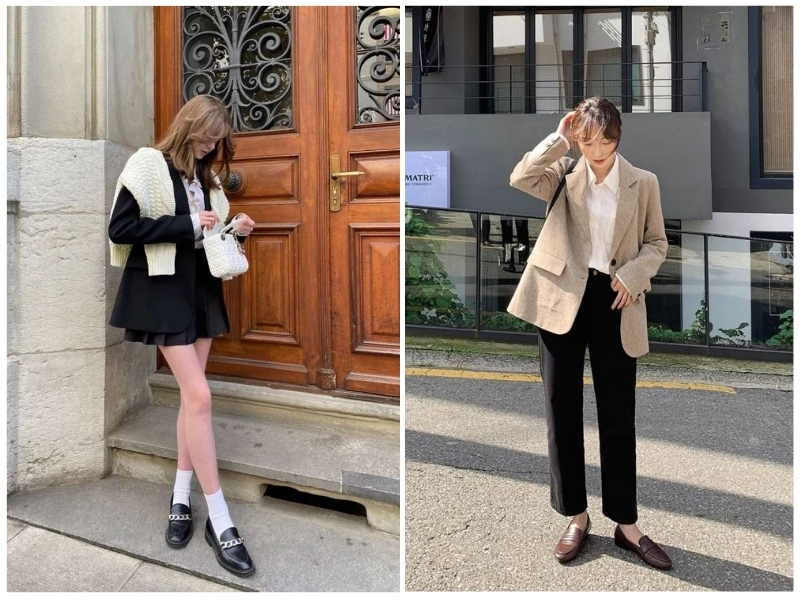 phối đồ với giày loafer nữ