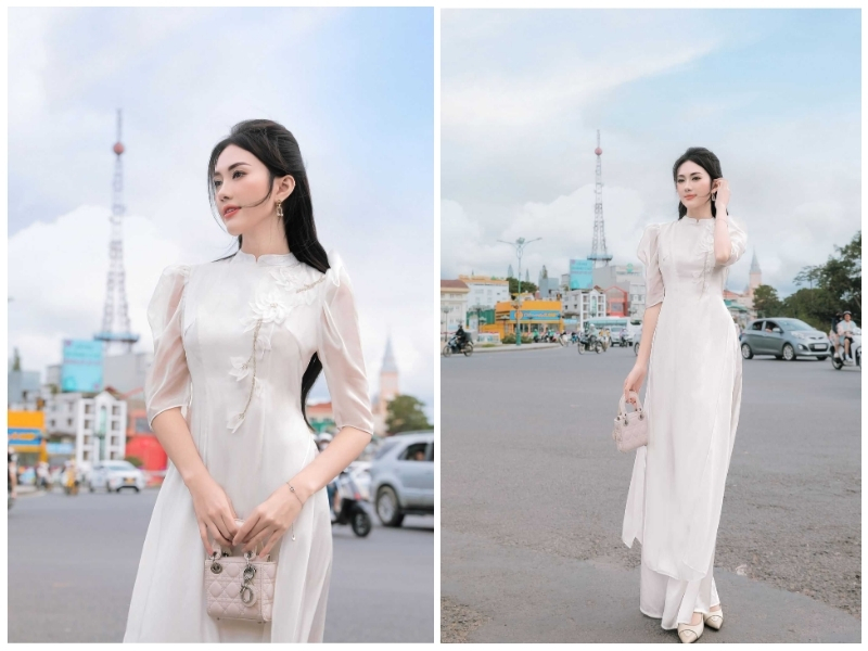 áo dài phối quần màu trắng