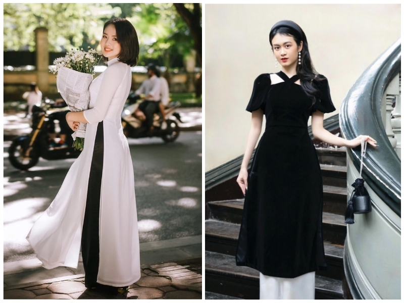 phối áo dài và quần màu trắng đen