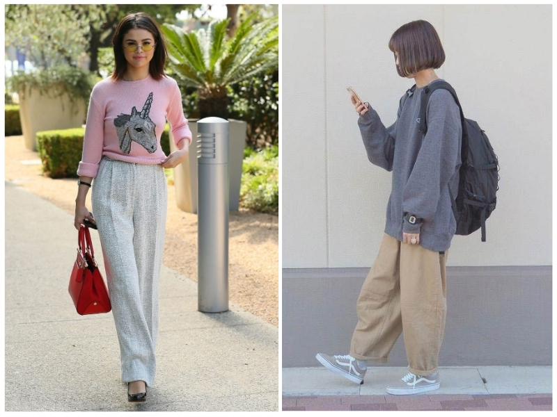 áo sweater phối với quần ống rộng